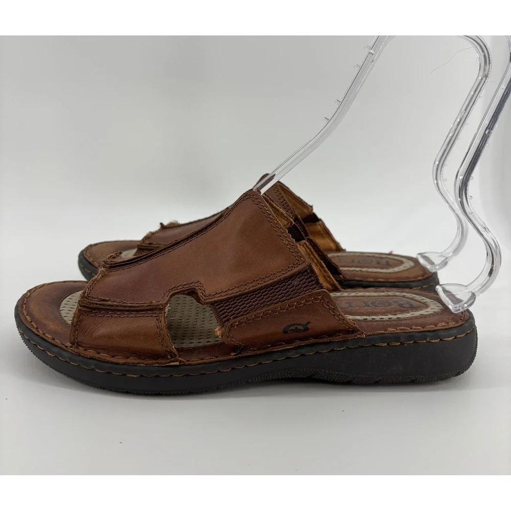 BORN Flores II Brown Leather Slide Sandals Men's 9 Comfort Cushioned Footbed